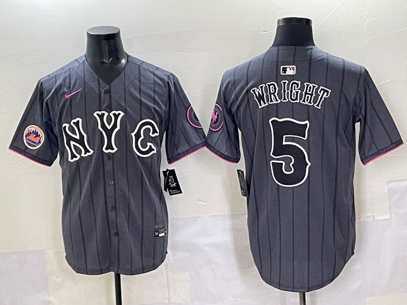 Men 2025 New York Mets #5 Wright Grey Game Nike MLB Jersey style 05